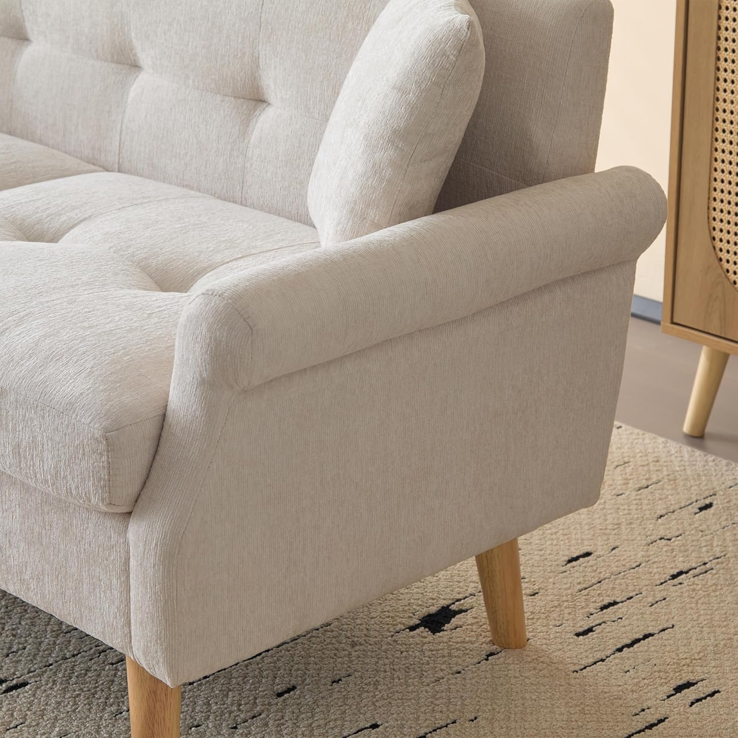 Merax 2 Sitzer Sofa Klein Couch, 162 cm Polstersofa aus Chenille-Stoff Modern Mini Sofa mit dicken Kissen, massiven Holzsofalegs, Doppelsofa für Wohnzimmer/Schlafzimmer/Wohnung, Beige