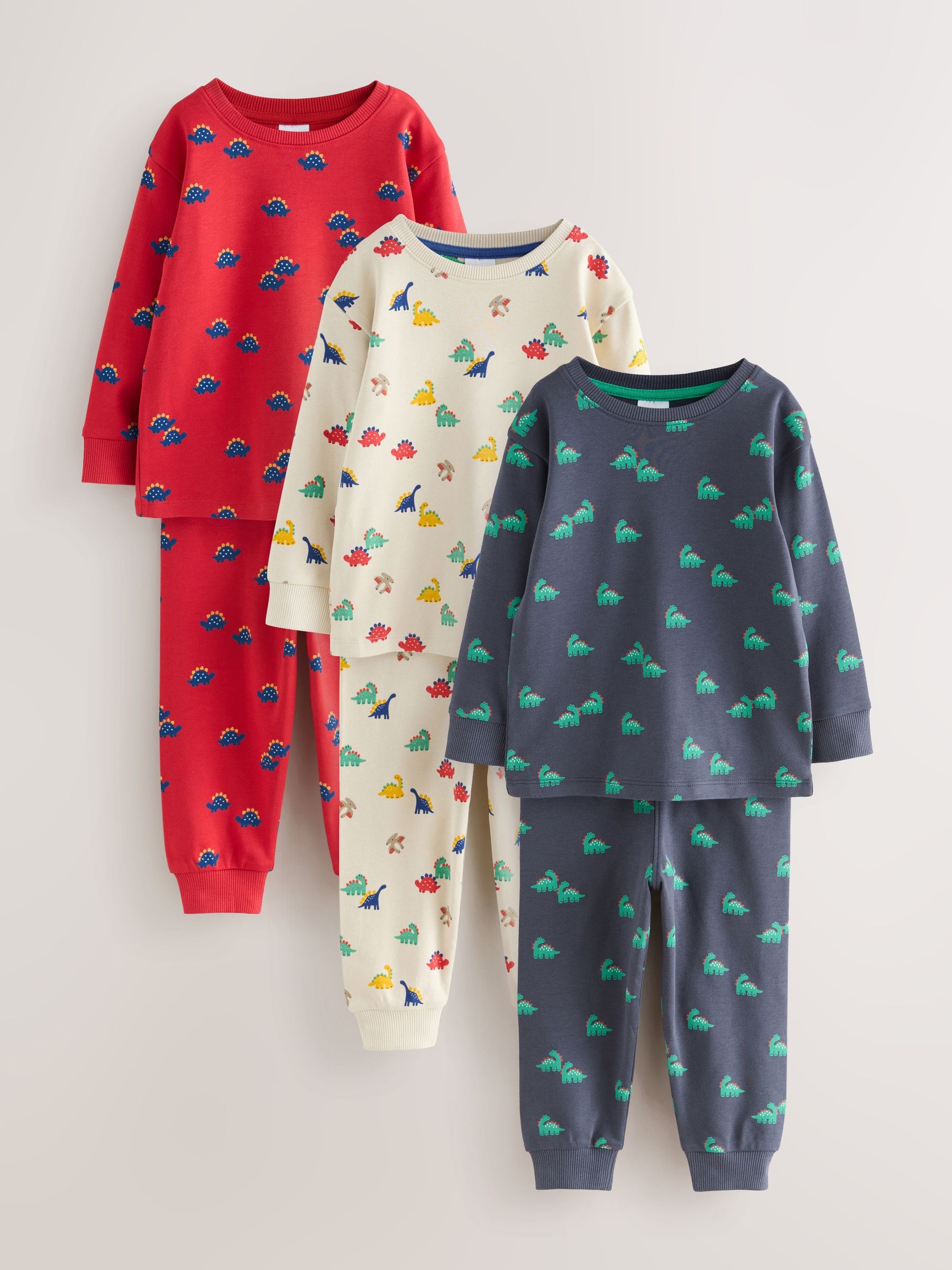Blauw/Rood/Crème - Verpakking van 3 knusse pyjama's (9 mnd-10 jr)