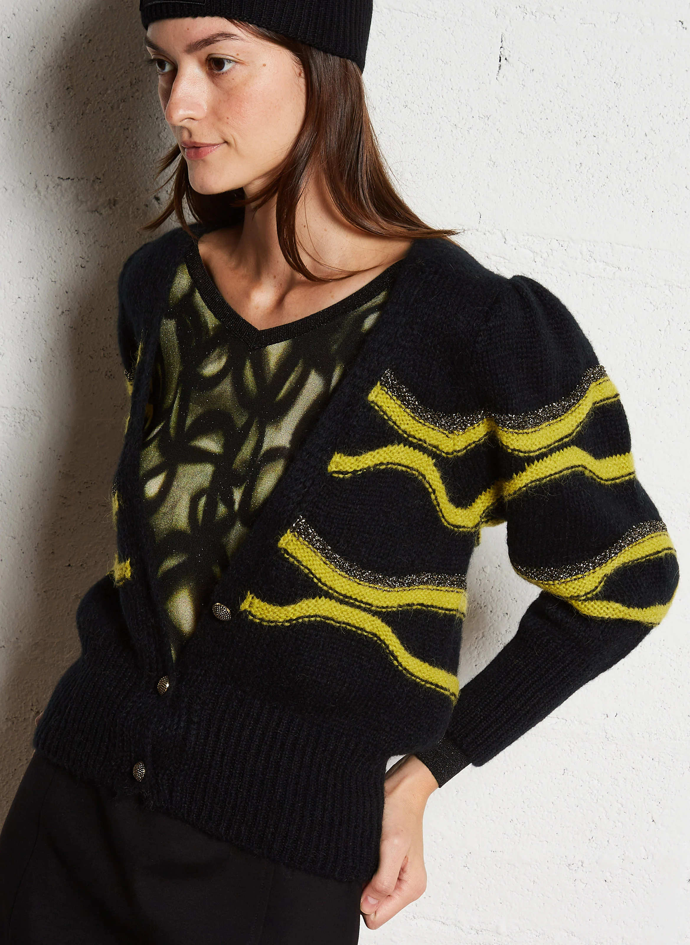 Cardigan ajusté à col V | Vert