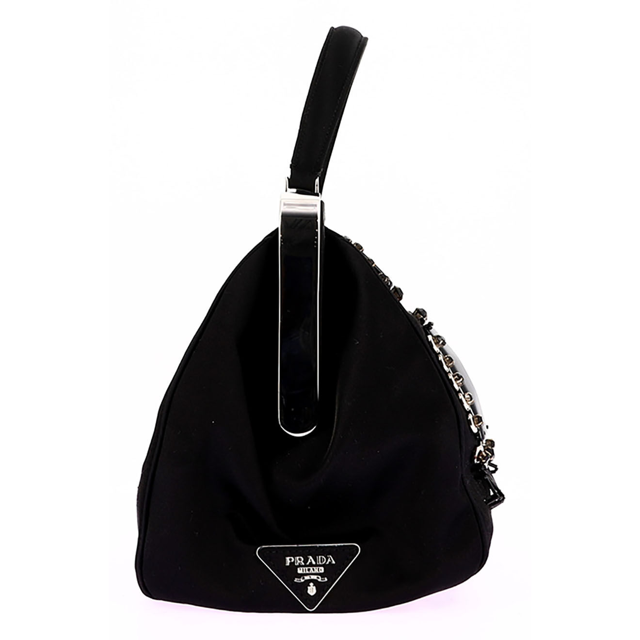 Prada Sac à main en Nylon satiné noir - Très bon état - L.36 cm