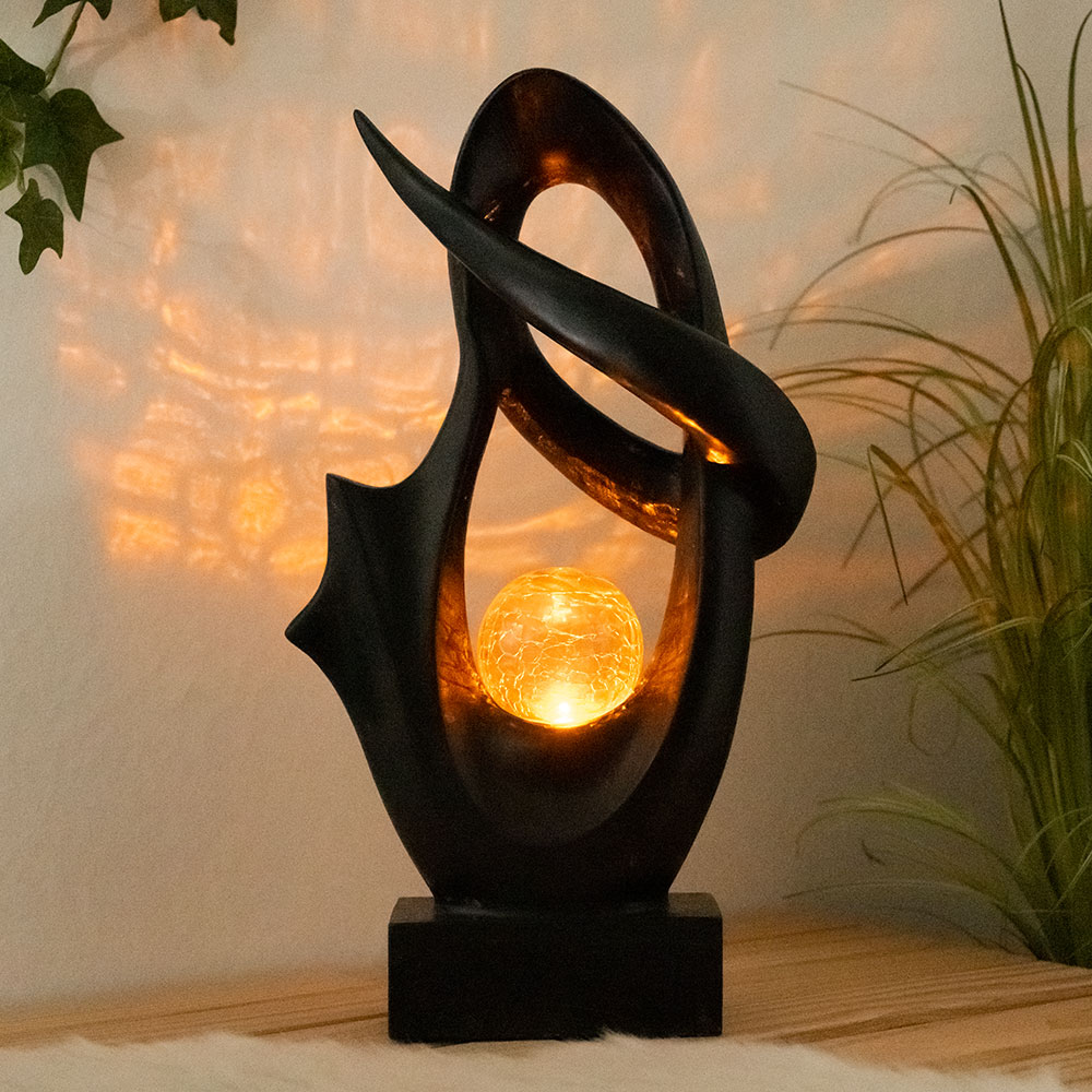 LED Solarleuchte, schwarz, Glas Crackle Design H 45 cm