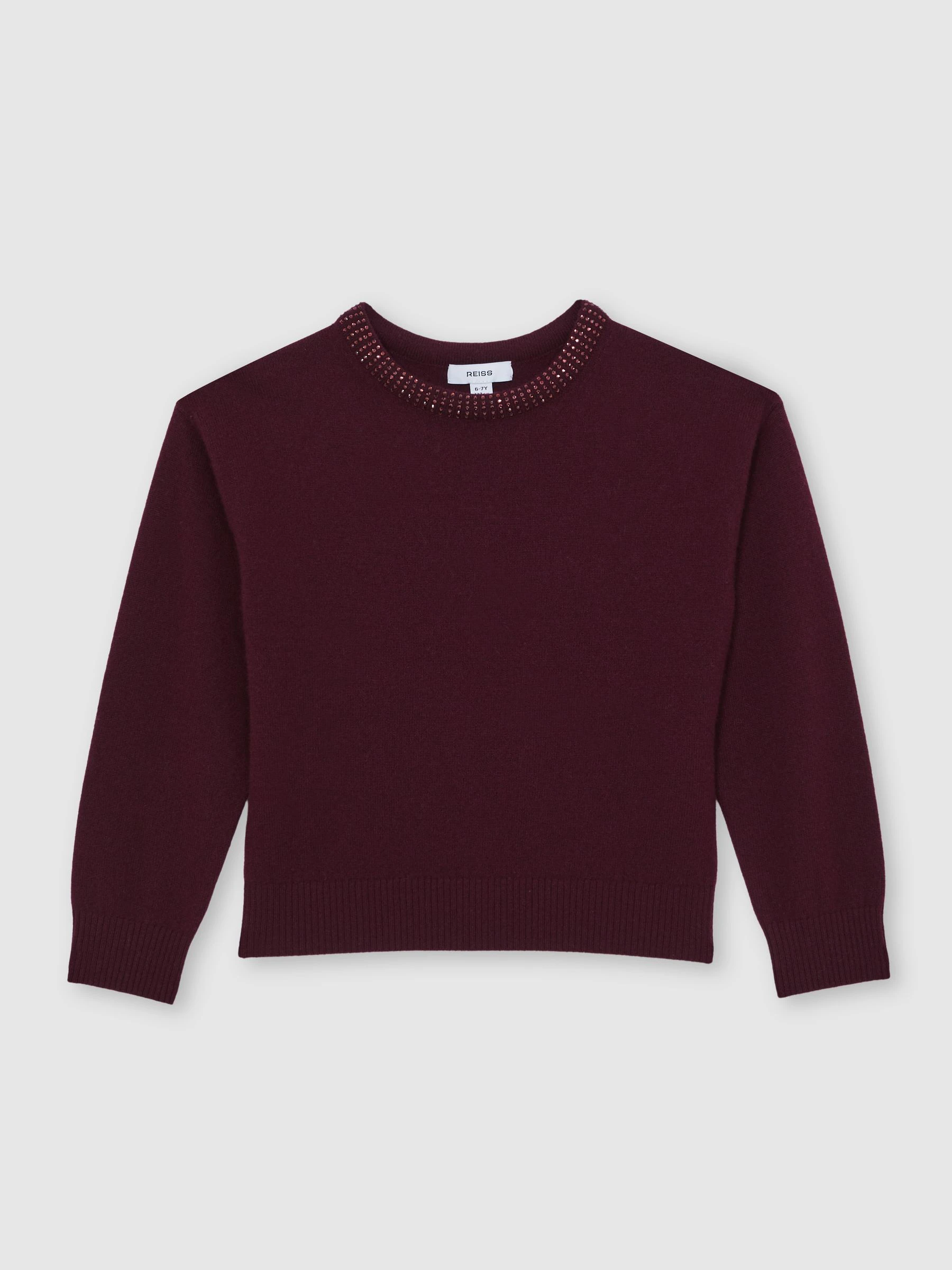 Paarsrood - Reiss Elizabeth Wool-Blend Crystal-Neckline Jumper With Cashmere