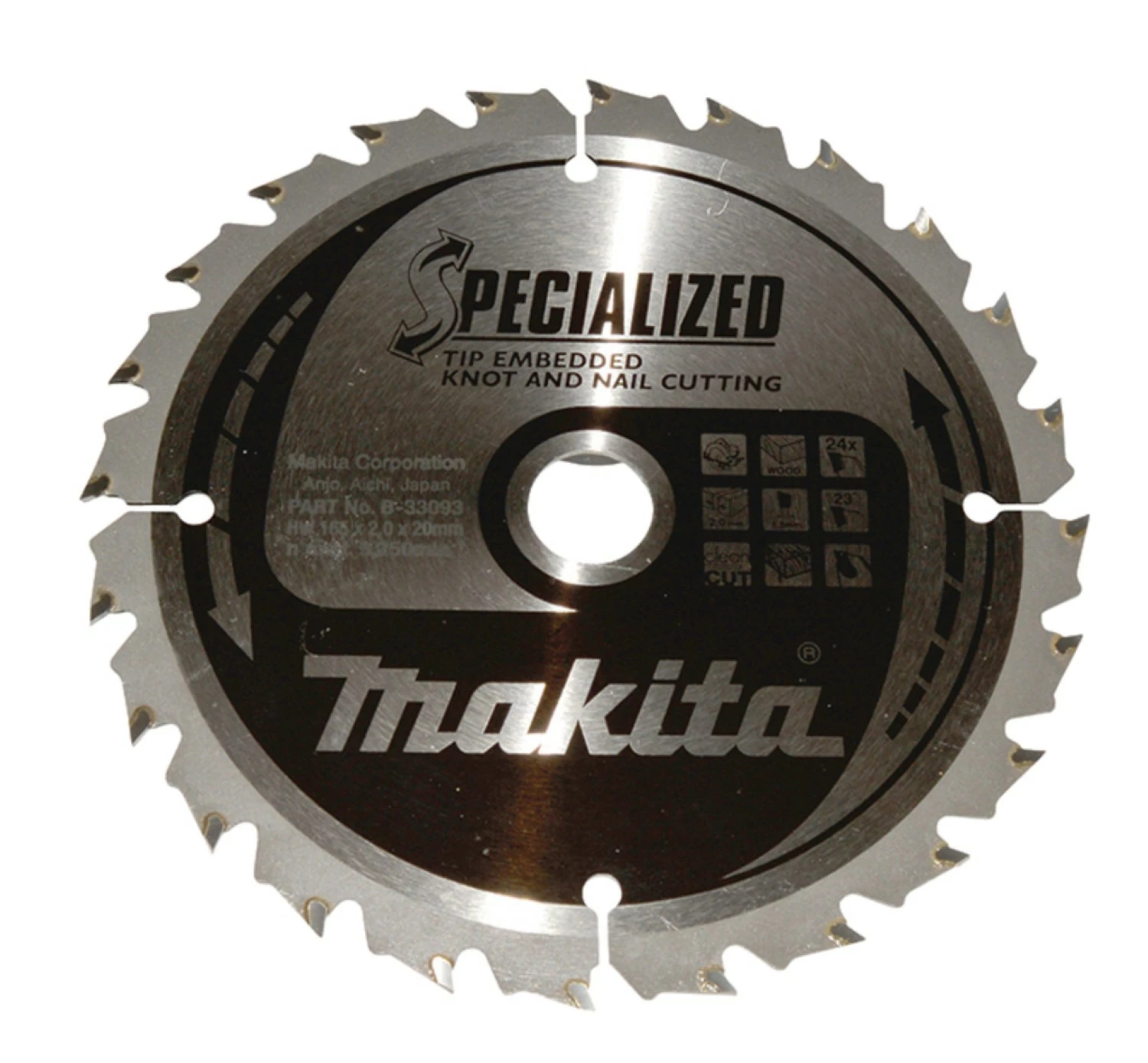 Makita B-33093 Cirkelzaagblad - 165 x 20 x 24T - Hout - Roest/spijker