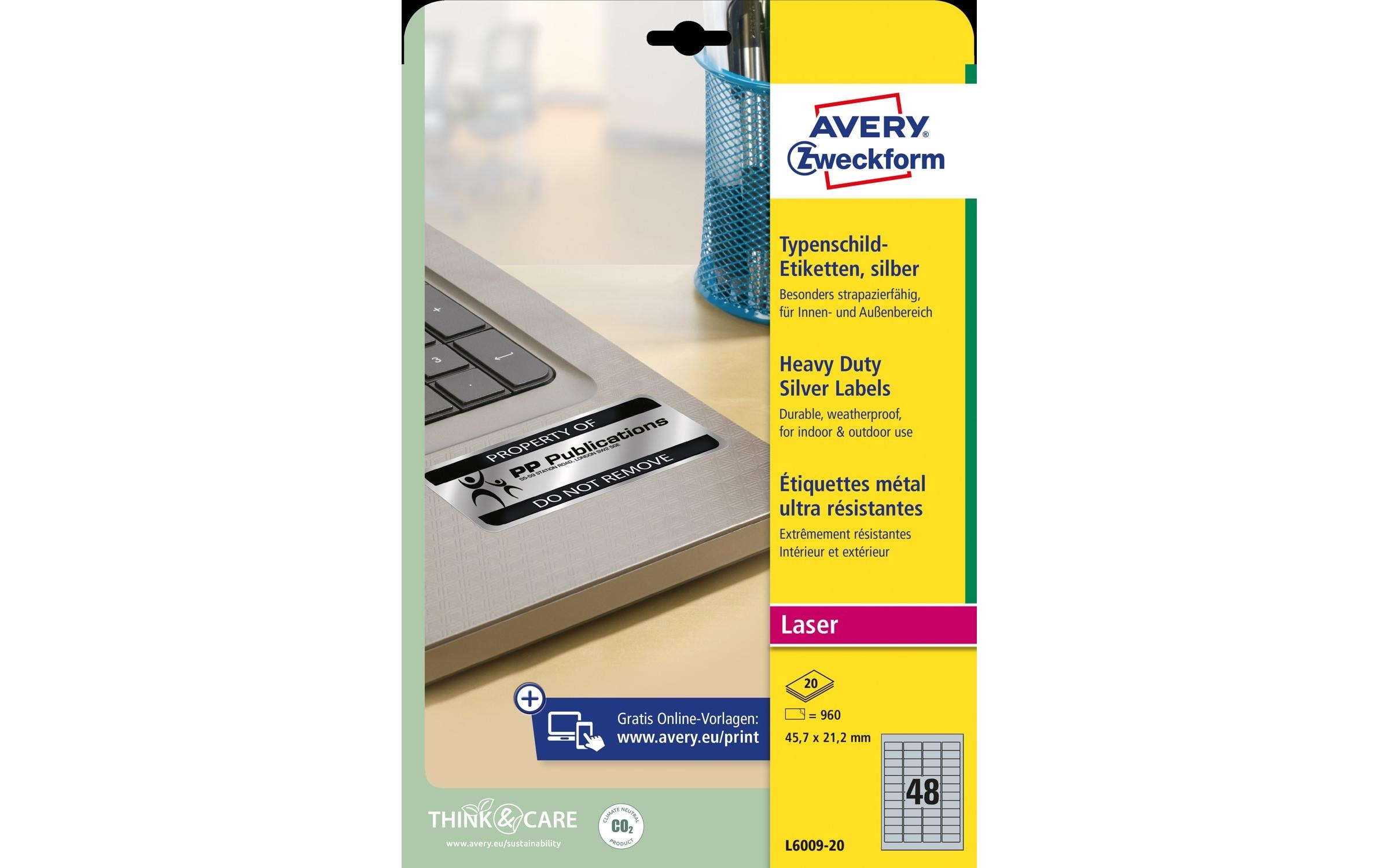 Typenschild-Etiketten L6009-20 45.7 x 21.2 mm20 Bogen (960 Etiketten) für Lasderdrucker