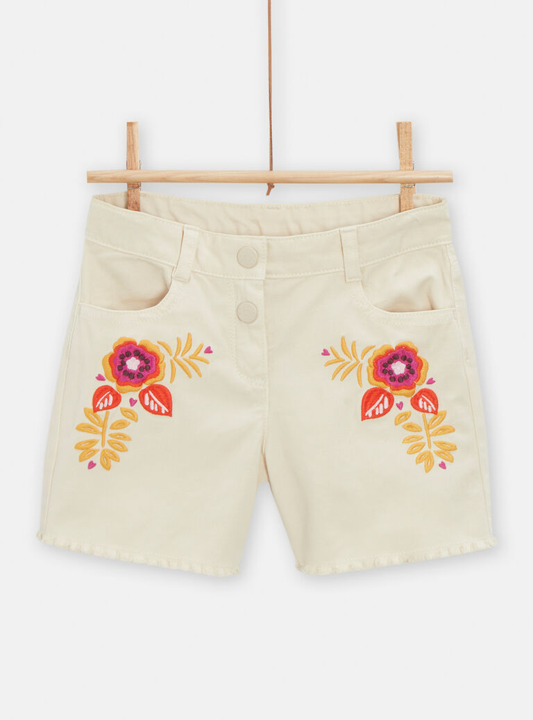 Short en denim écru foncé avec broderies pour fille