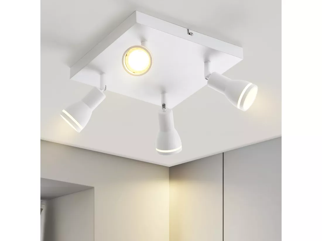NETTLIFE Plafonnier LED 4 Spots de plafond : modèles carrés plafonnier Blanc Spot mural orientable GU10 intérieur métal, sans ampoule