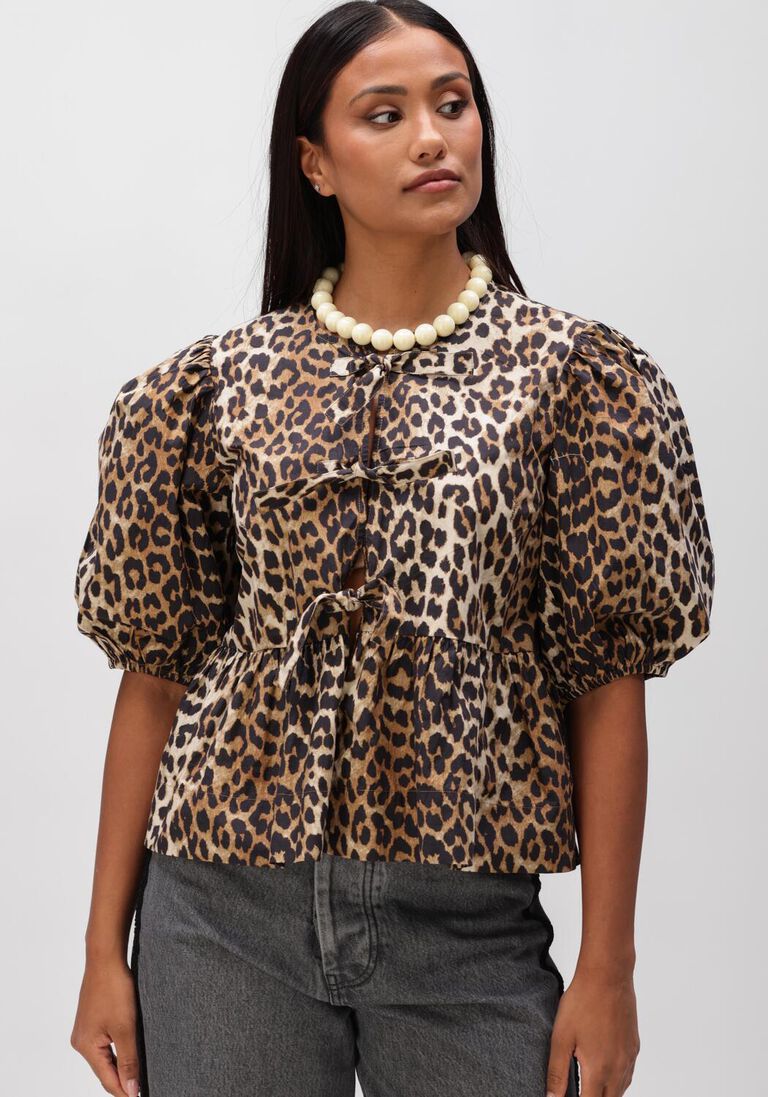 multi ganni blouses printed cotton poplin peplum blouse