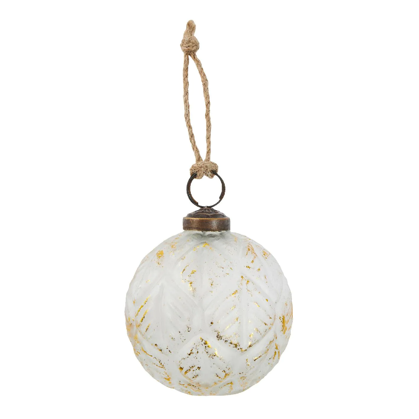 Weihnachtskugel Glaskugel Blätter, creme/gold, 7 cm