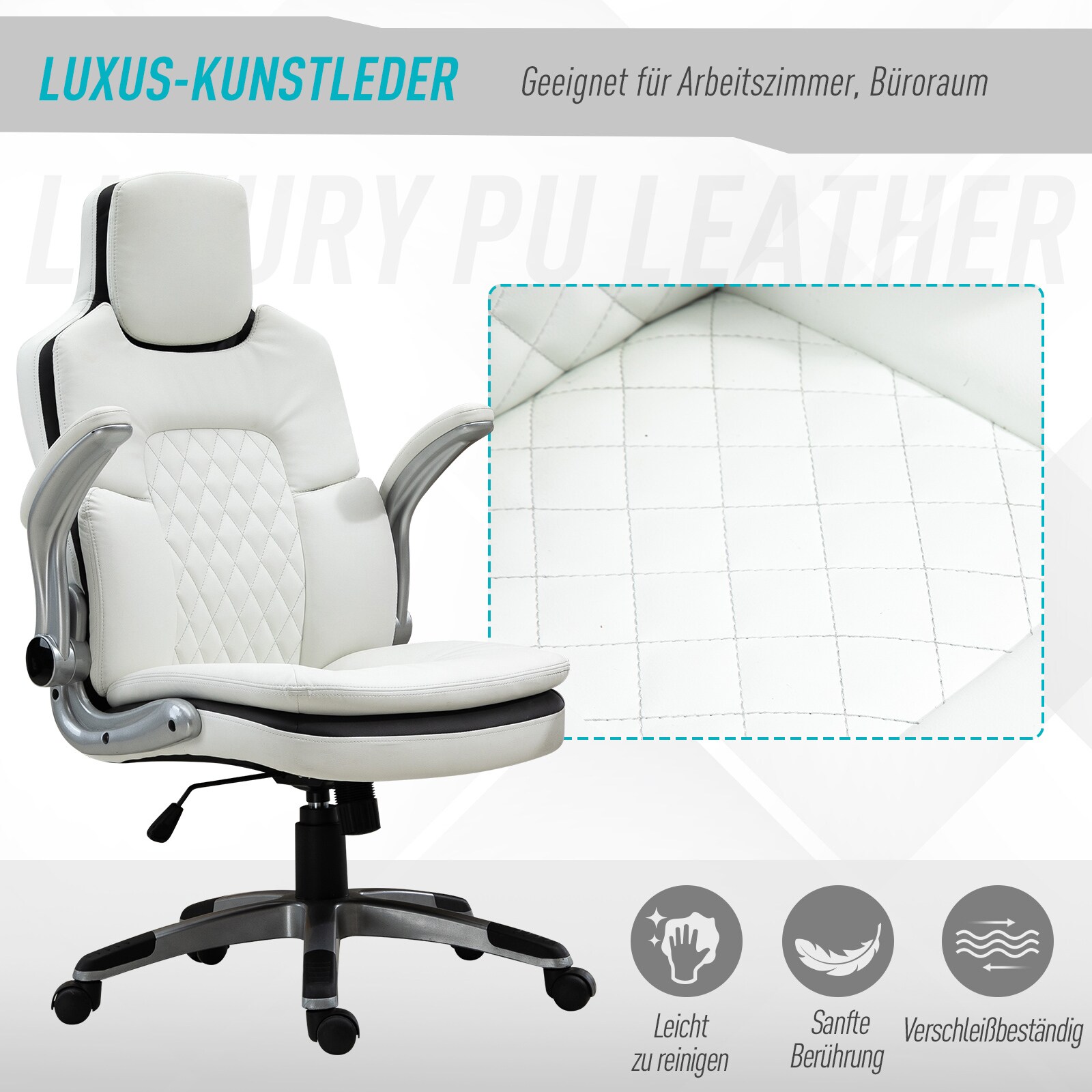 Vinsetto Bürostuhl höhenverstellbar weiß 69 x 67 x 113-121 cm (BxTxH)