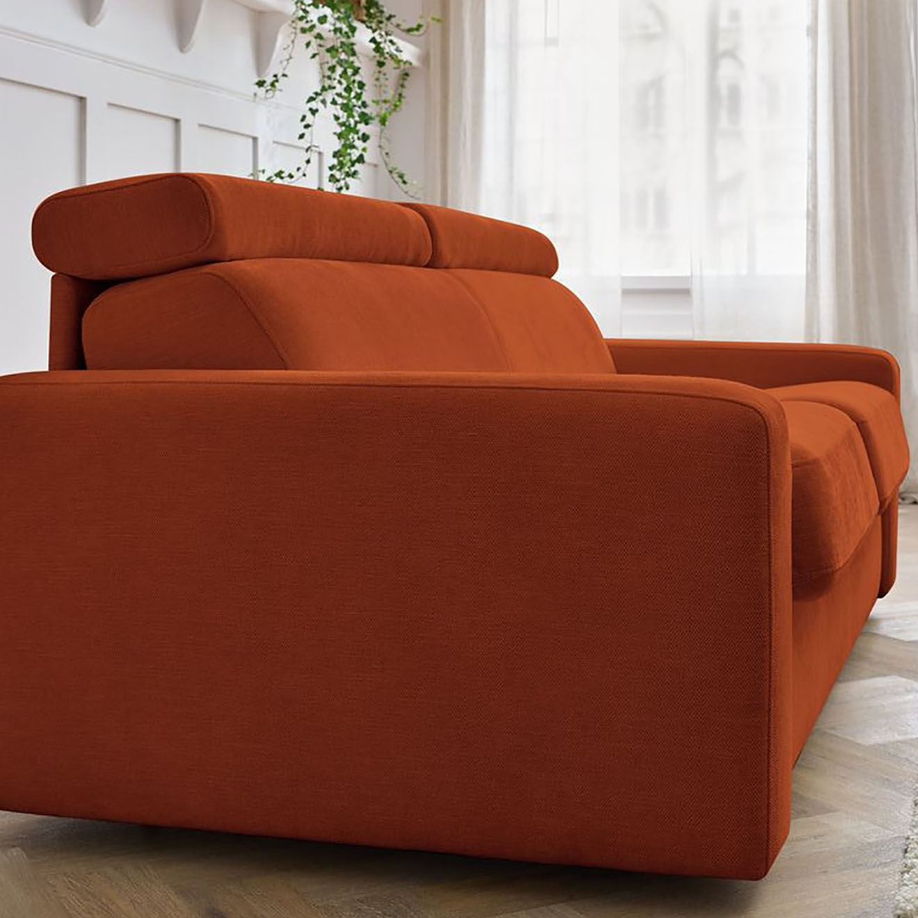 Bobochic Canapé convertible monaco ouverture express tissu lisse orange - 195x99 cm