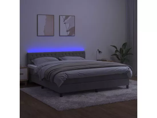Sommier tapissier matelas et LED Gris clair 180x200 cm Velours