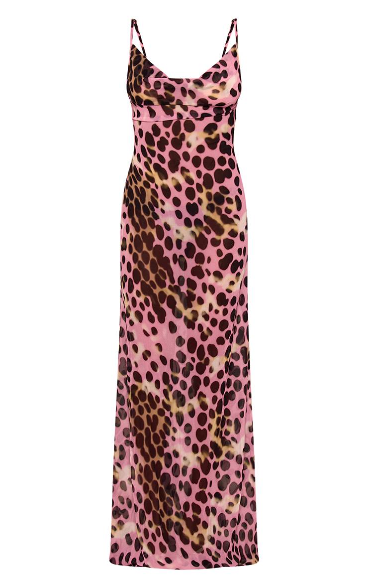 Rose Robe Longue Nuisette À Col Bénitier En Mousseline Imprimée Abstraite
