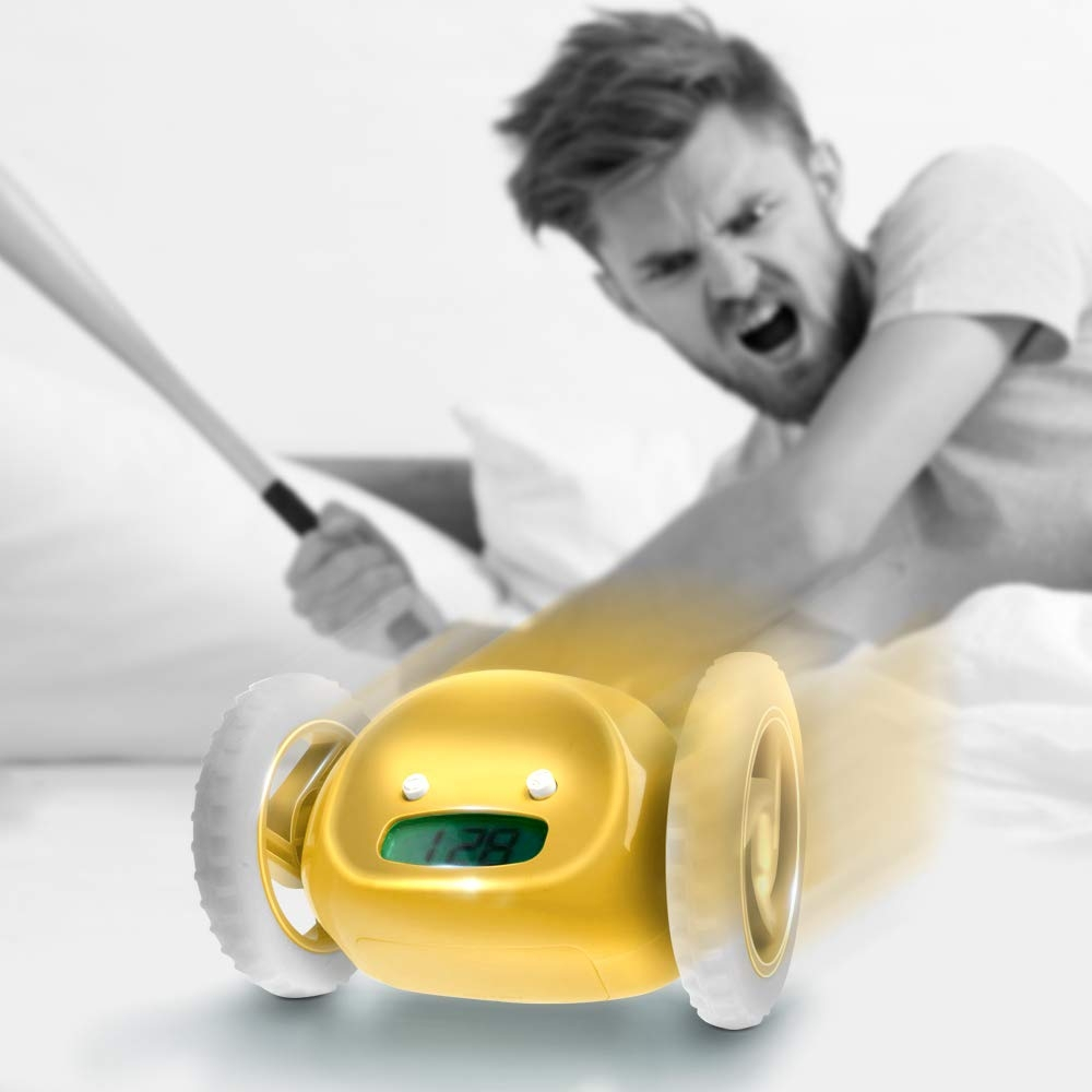 Digitaler Runaway Wecker Rollende Nachttisch Uhr Flüchtender Wecker auf Rädern (Batteriebetrieben) - Schwarz