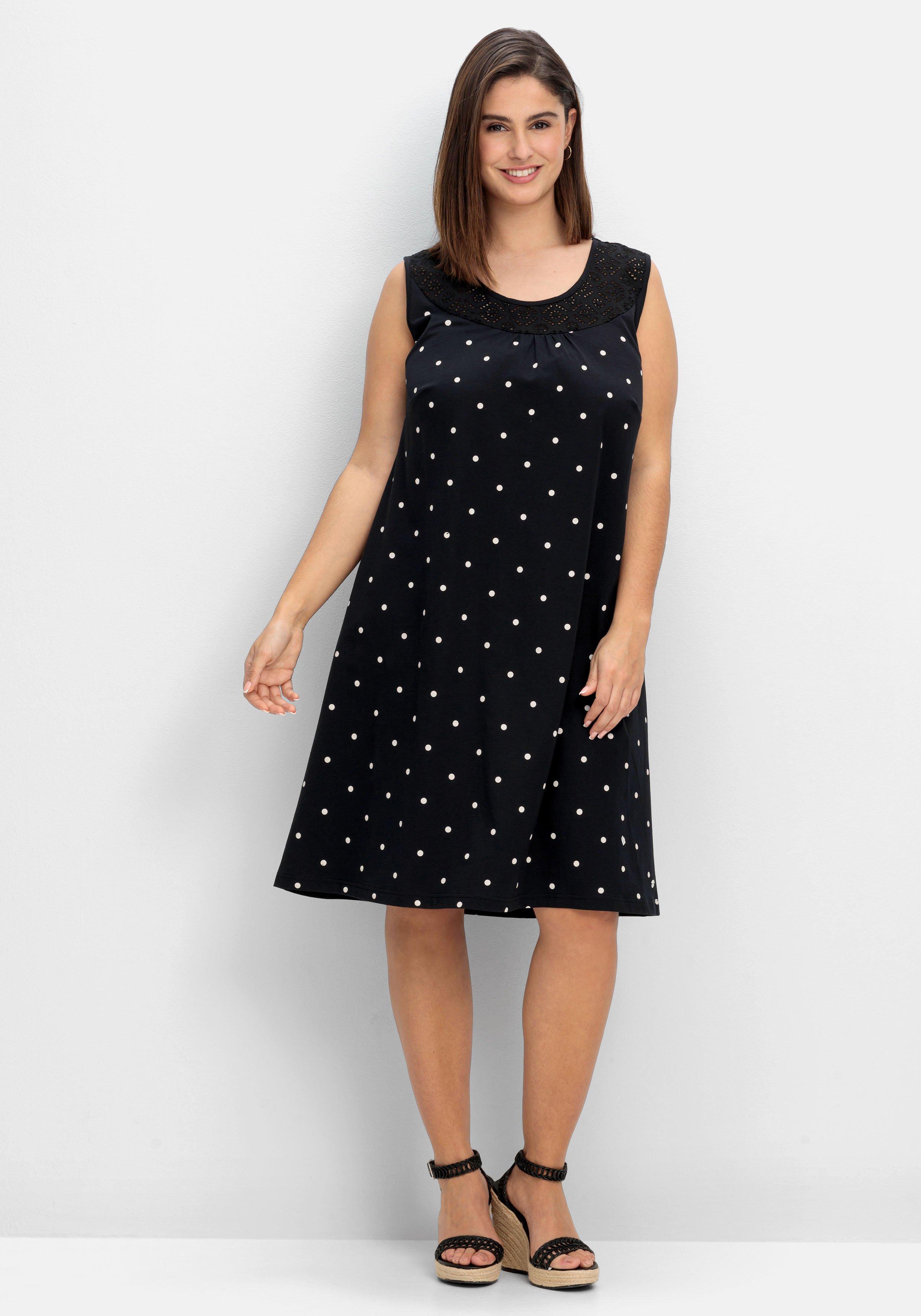 Ärmelloses Jerseykleid mit Punktedruck