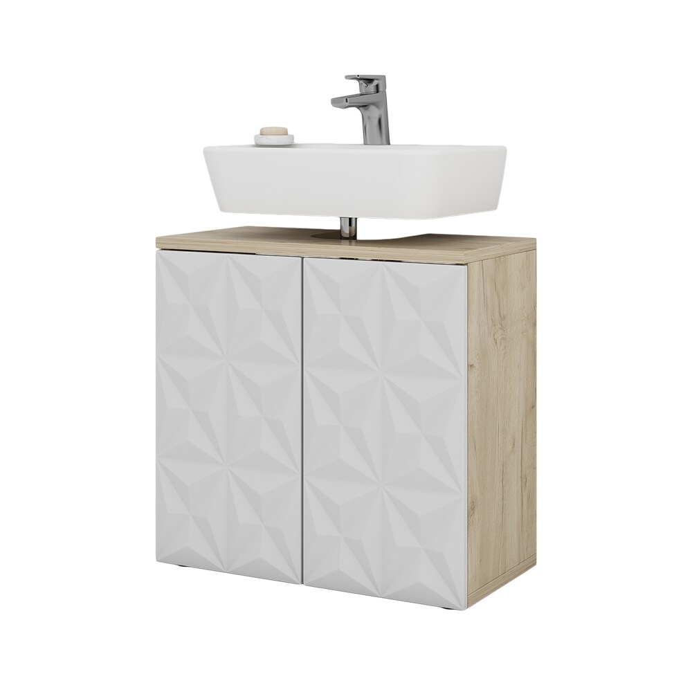 Vicco Waschtischunterschrank Waschbeckenunterschrank Edge Eiche Weiß modern 60x57 cm Badezimmer Schrank Badschrank Badkommode Badmöbel 2 Türen