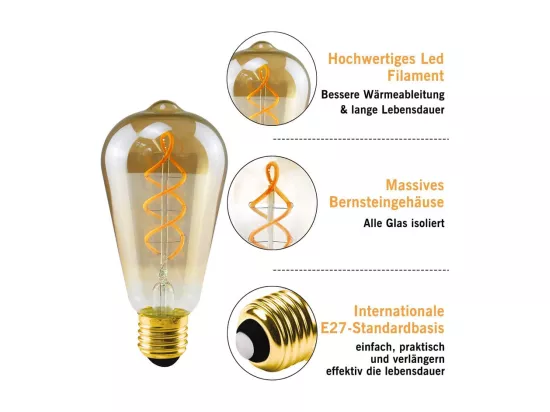NETTLIFE 3x ampoule LED E27 lampe vintage ST64 rétro ampoule blanc chaud 4W ampoule à filament 2200K
