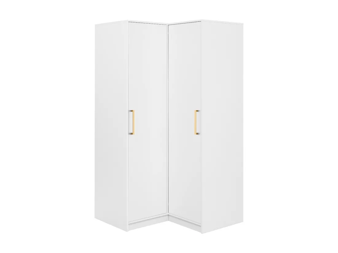 Armoire d'angle 6 portes et 3 tiroirs - Avec miroirs - L311 cm - Blanc - LIZANDRO