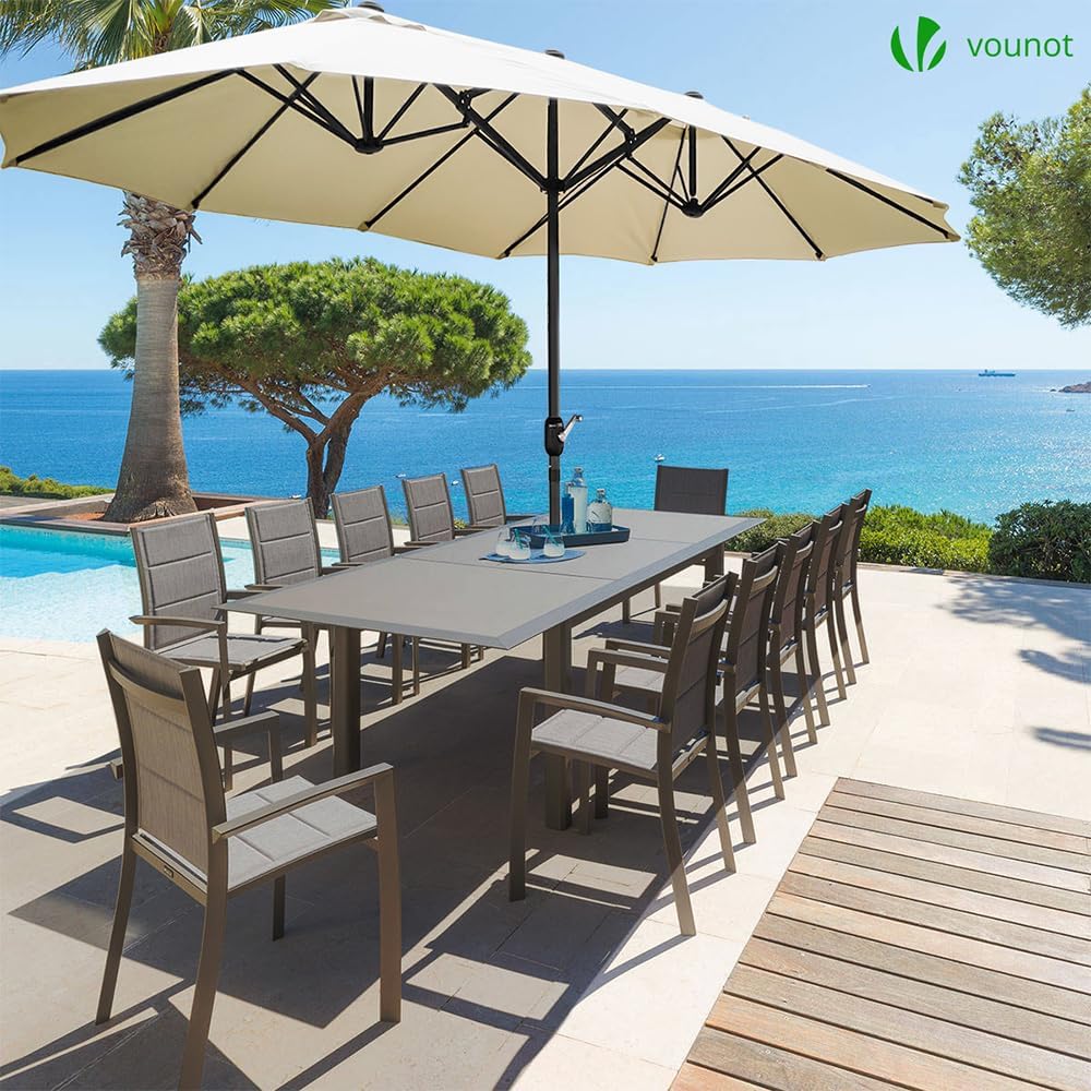 VOUNOT Doppelsonnenschirm mit Handkurbel, Sonnenschirm Marktschirm Gartenschirm Terrassenschirm, Sonnenschutz, 460 x 270 cm, Beige