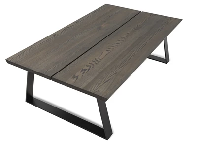 Timber Sofabord i mørkebrunt træ 150 x 45 x 90 cm   sorte ben