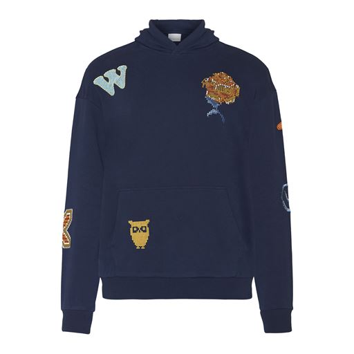 Knowledge Cotton Apparel Broderet Print Hættetrøje, Night Sky, XL