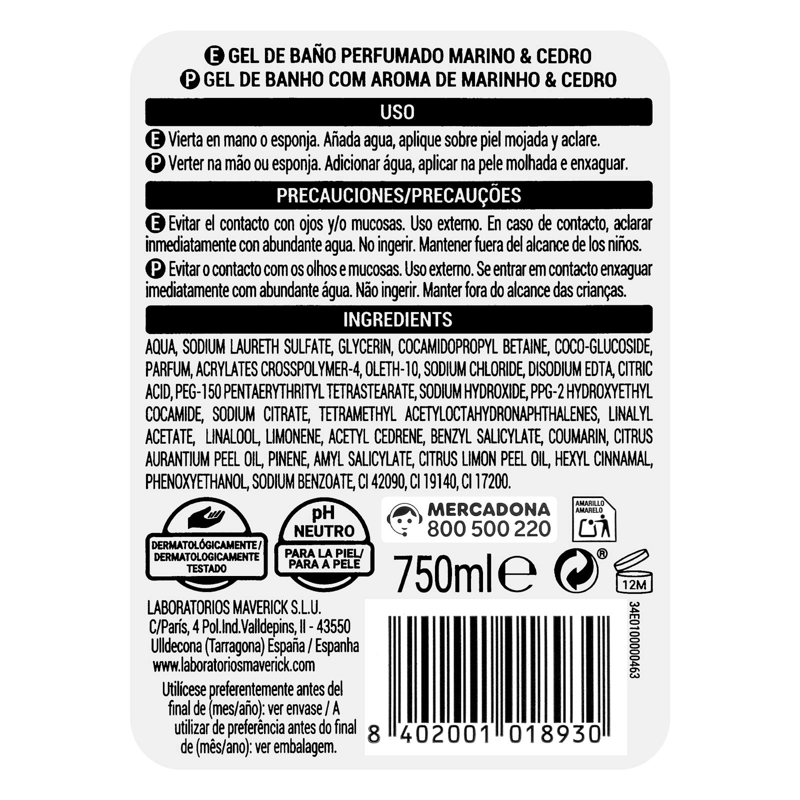 Gel de bain marin et cèdre Deliplus pour peaux normales