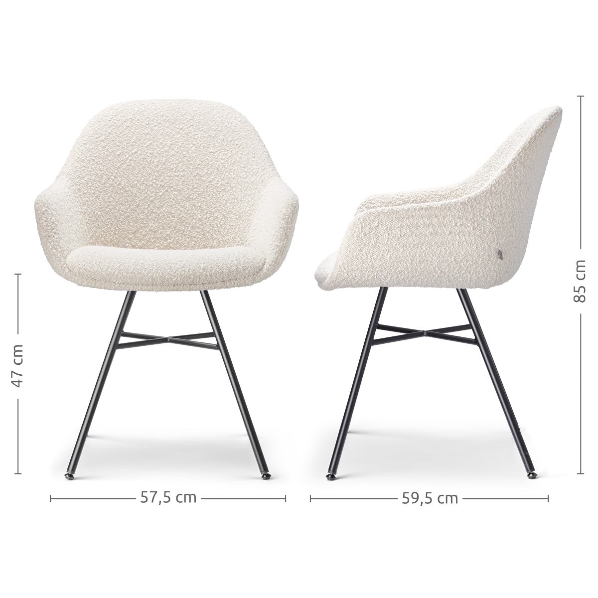 Eetkamerstoel Noa-Mae bouclé beige - zwart onderstel