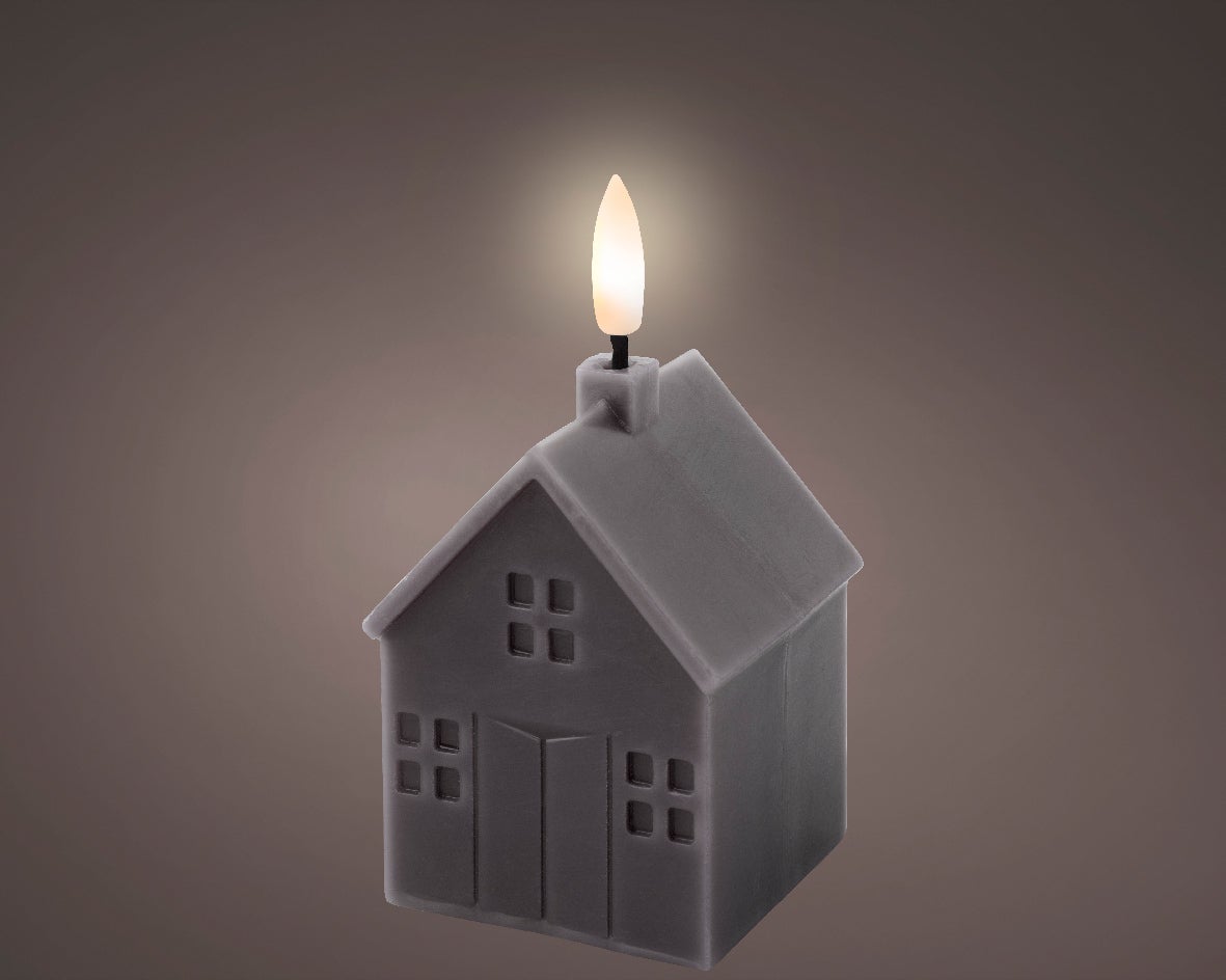 Lumineo LED stompkaars huis Talo grijs 6 x 6 x 11,3 cm