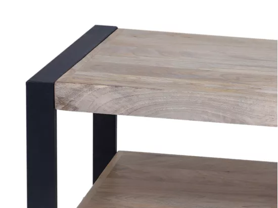 Table basse avec double plateau en bois de manguier et métal - Naturel et noir - HARLEM II