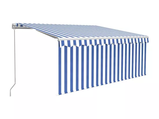 Auvent rétractable manuel avec store 3,5x2,5 m Bleu et blanc