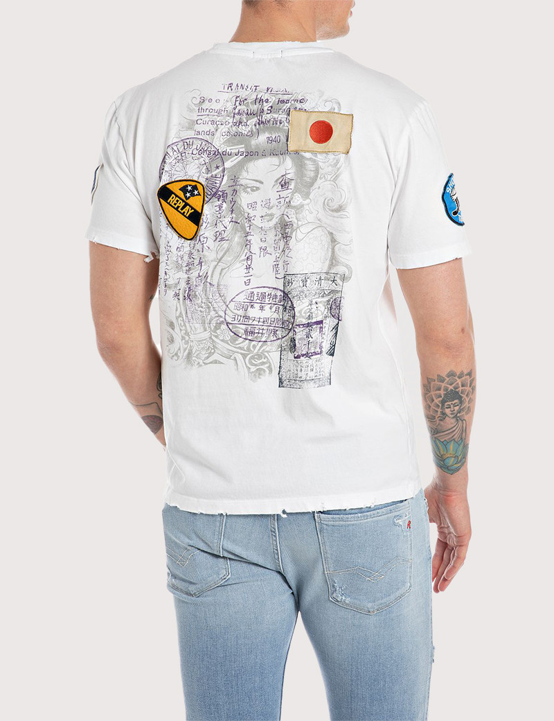 REPLAY T-SHIRT HOMME REGULAR LOGOS BLANC