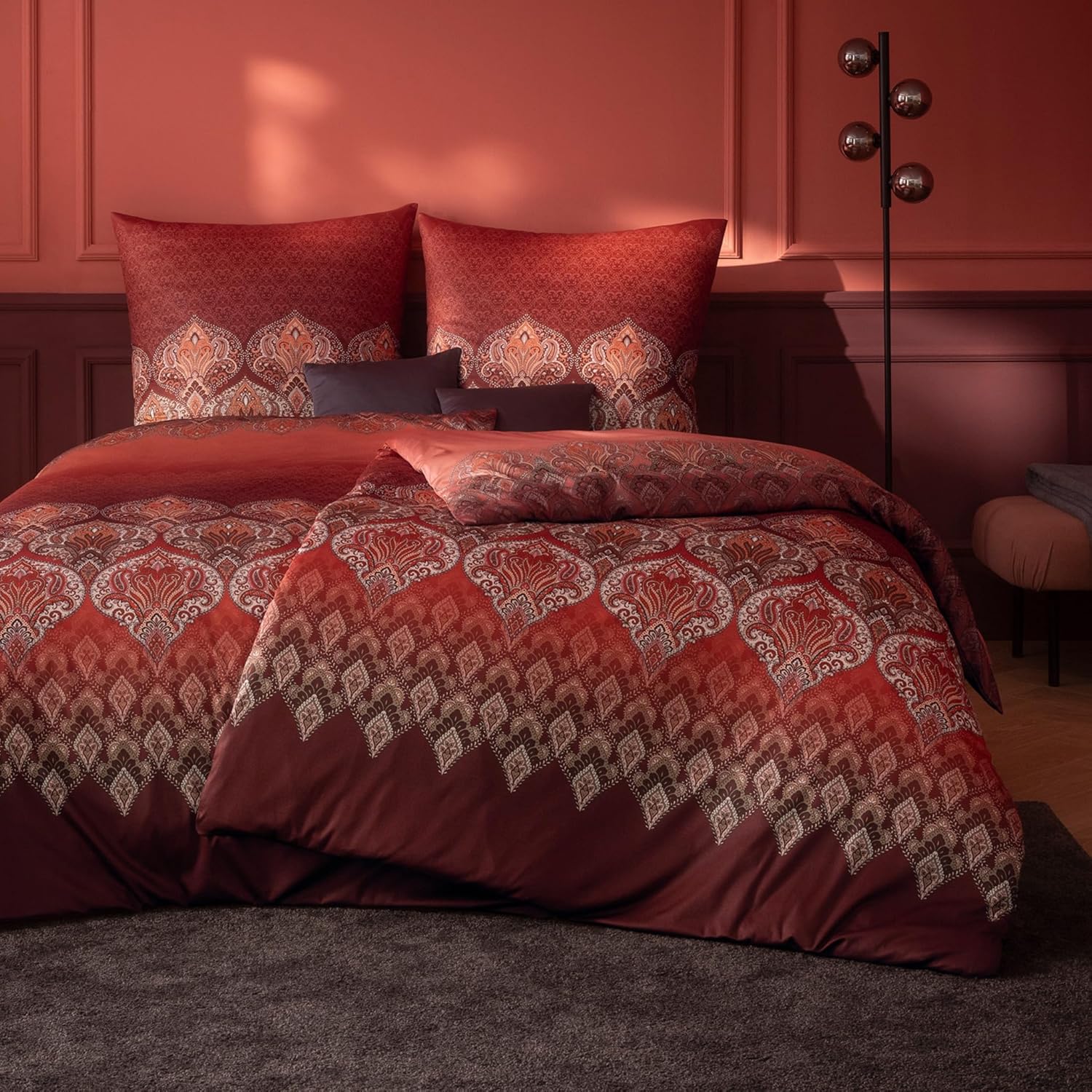 ESTELLA Mako Interlock Jersey Bettwäsche - Designer Bezüge - 100% Baumwolle - trocknerfest und bügelfrei - 135x200 cm + 80x80 cm | Sophia Burgund