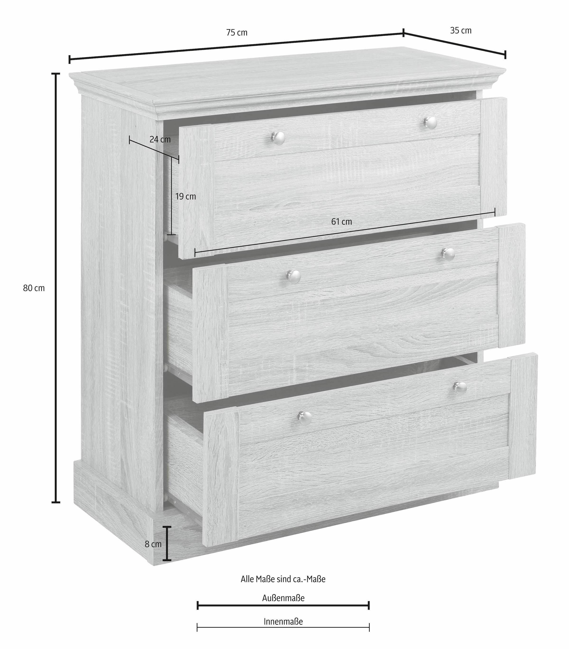 Home affaire Schubkastenkommode »Binz« mit schönen Metallgriffen, 3 Schubladen, Breite 75 cm