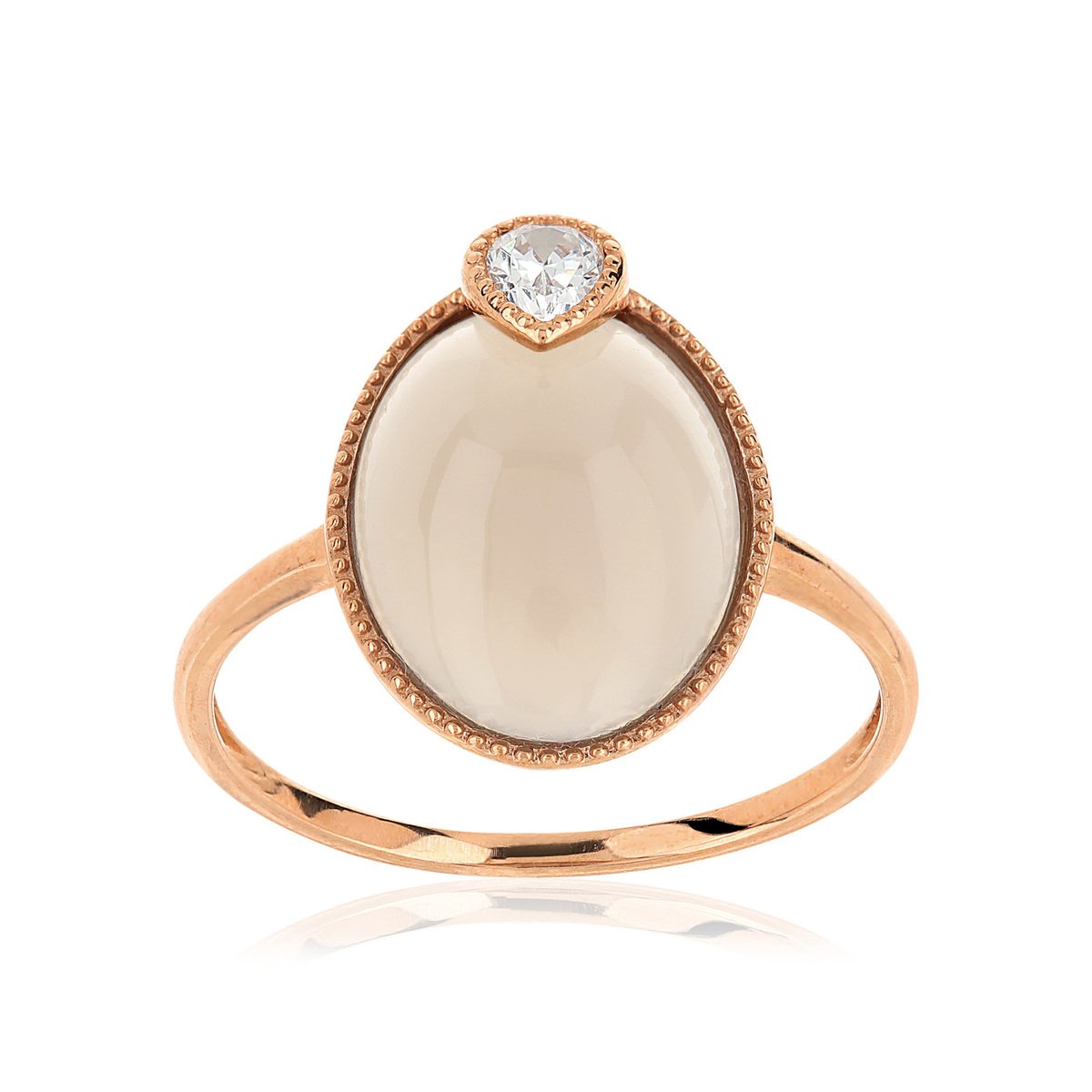 Bague or 375 rose agate et zirconia