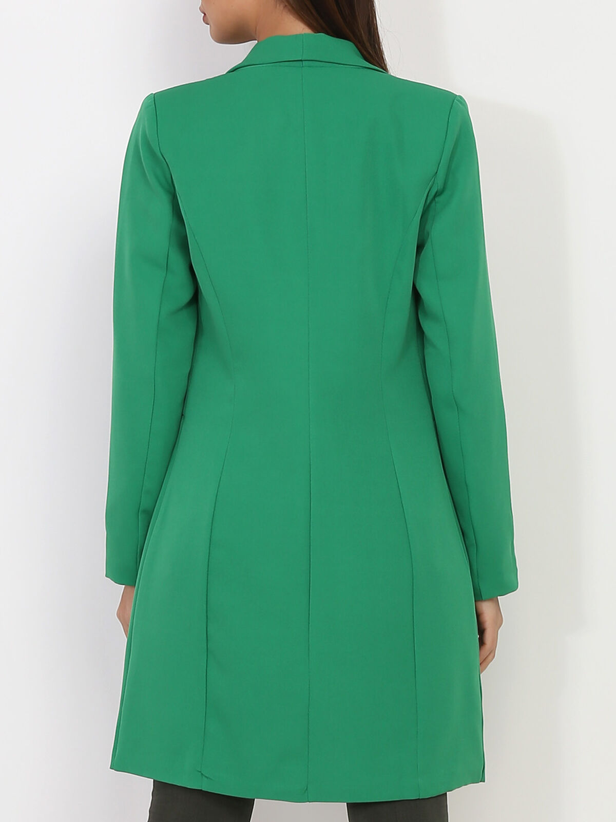 Blazer long à col châle et poches- Vert