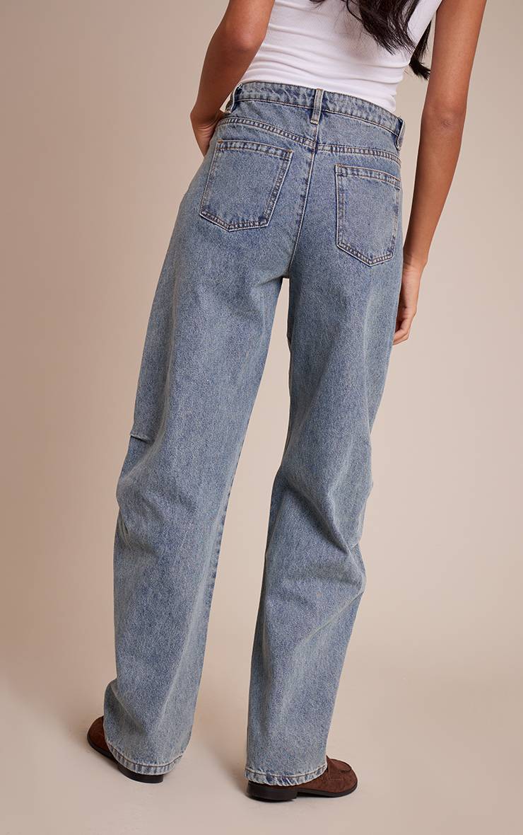 Délavage Vintage Jean Barrel Taille Mi-haute À Détails De Coutures Vintage Tall