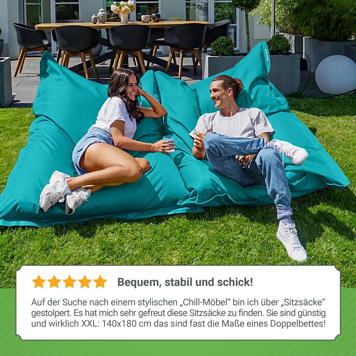 Green Bean Zitzak XXL 140x180cm 380 liter Kinderen & Volwassenen Zitzak EPS-korrelvulling Grote Zitzak Grote Buitenligstoel Wasbaar Weerbestendig Zitkussen Vloerkussen Turquoise