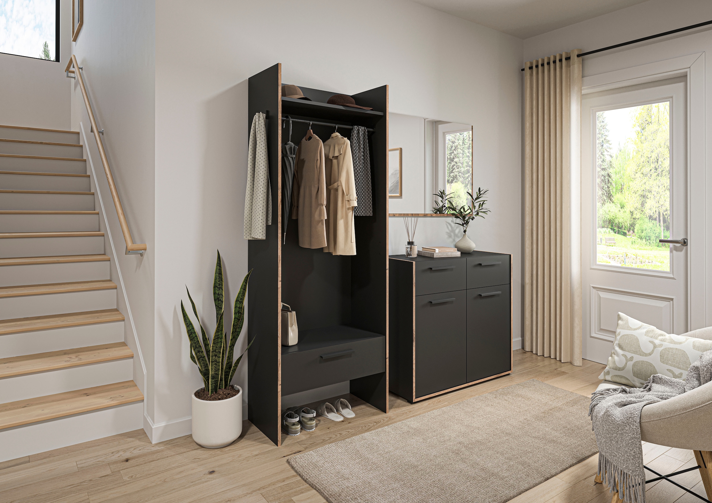 INOSIGN Garderobenschrank »MUSTA, Breite: 70cm, inkl. Kleiderstange, 2 Haken, 1 Schubkasten« Dielenschrank, Flurschrank, Schrank, Universalschrank, Sitzbank