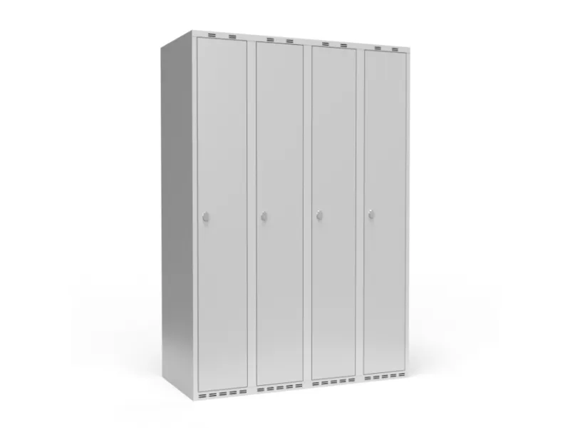 Garderobeskab 4x300 mm Lige tag Hel søjle Rød dør Cylinderlås