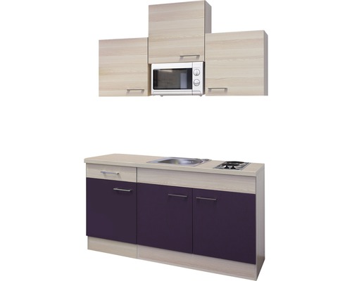 Flex Well enkele keuken met apparatuur Focus 150,5 cm acacia aubergine mat gedemonteerde variant omkeerbaar 00007517