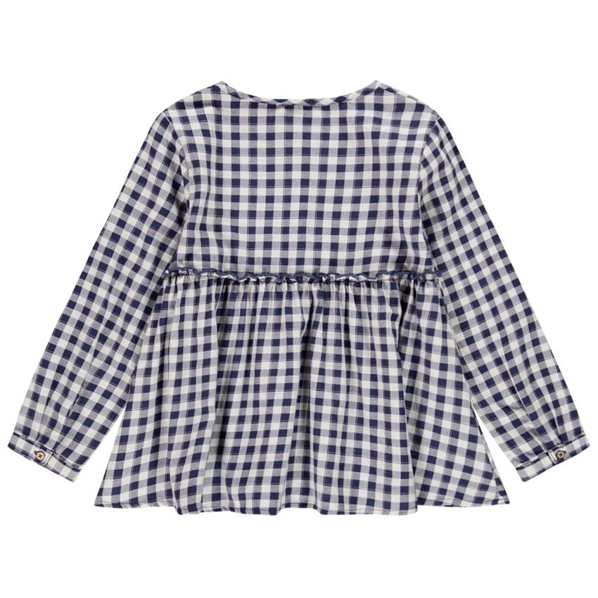 Tunique manches longues à carreaux pour enfant fille - Bleu marine