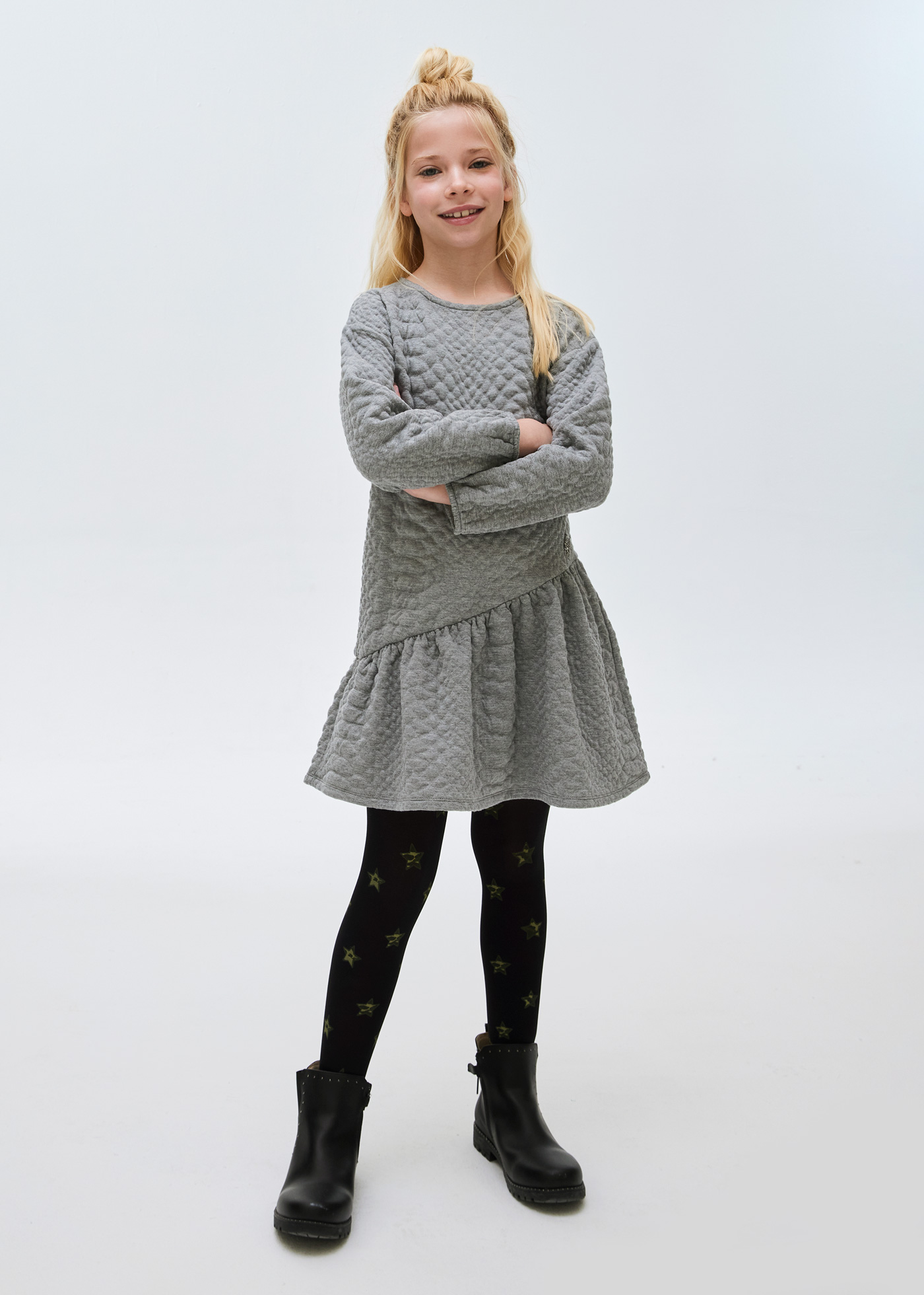Vestido infantil acolchoado em jacquard