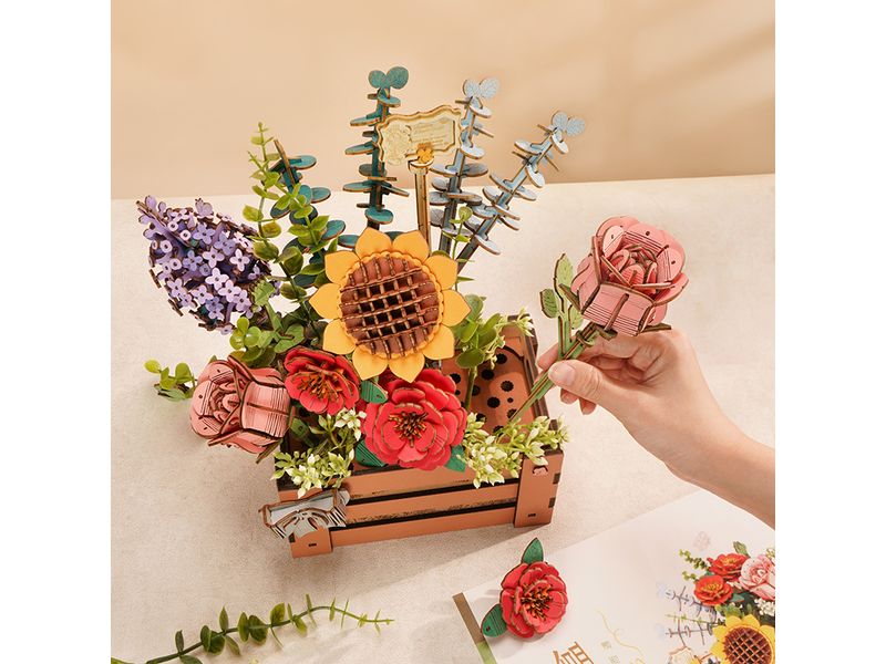 RoboTime Bausatz Blumenkiste Holz 3D-Puzzle aus lasergeschnittenen Holzteilen