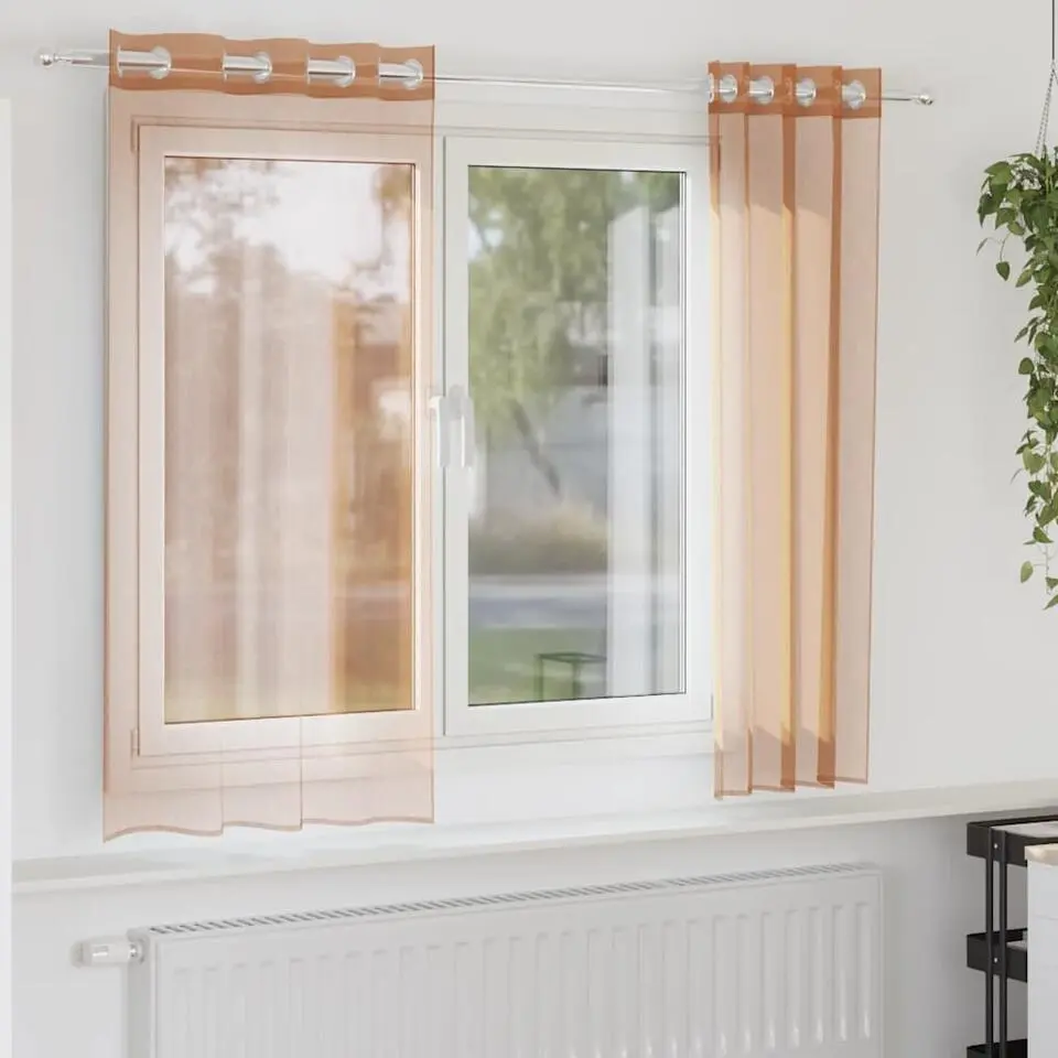 vidaXL Gordijnen van voile met ringen - Terracotta - 140x175 cm - Stof - 2 Stuks