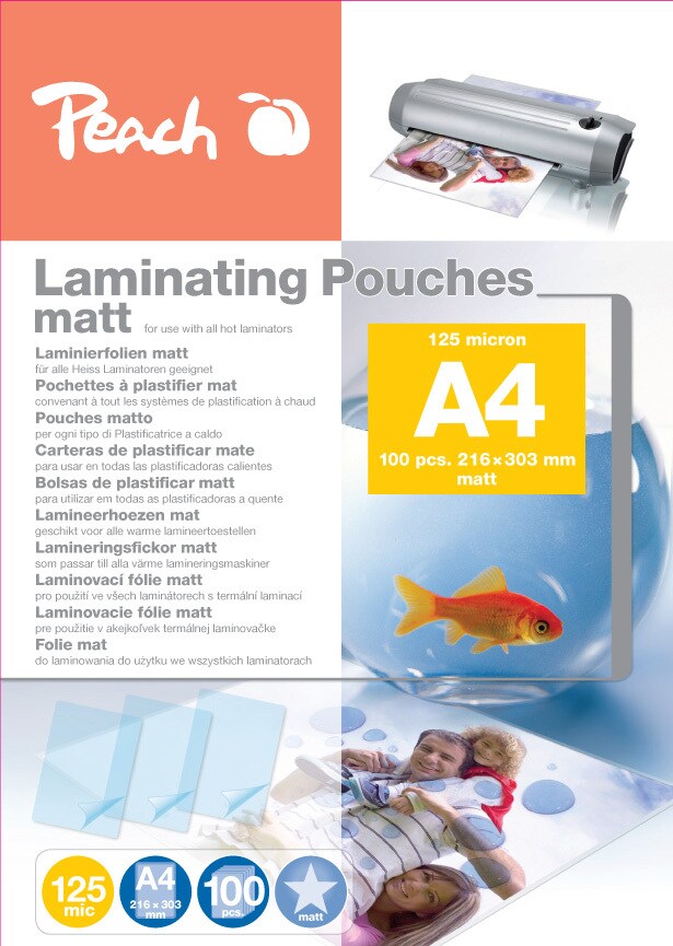 Peach 100 x A4 Laminierfolien, 125 mic, matt