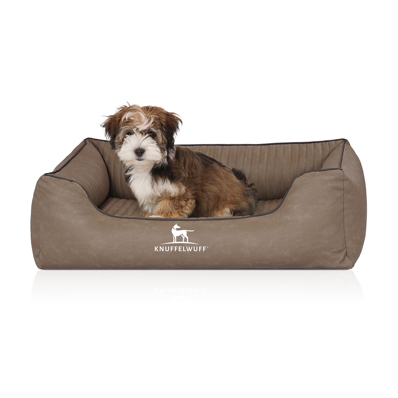 Knuffelwuff Orthopädisches Hundebett Columbia aus laser-gestepptem Kunstleder stone clay M-L