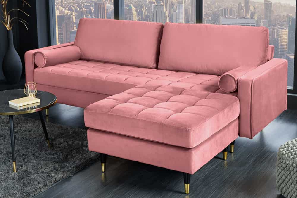 Design Hocker COZY VELVET 80cm altrosa gold Samt Metallfüße