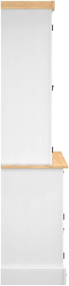 vidaXL Massivholz Highboard Anrichte Wohnzimmerschrank Vitrinenschrank Buffetschrank Landhaus Corona 112x43x196 Weiß Mexikanische Kiefer
