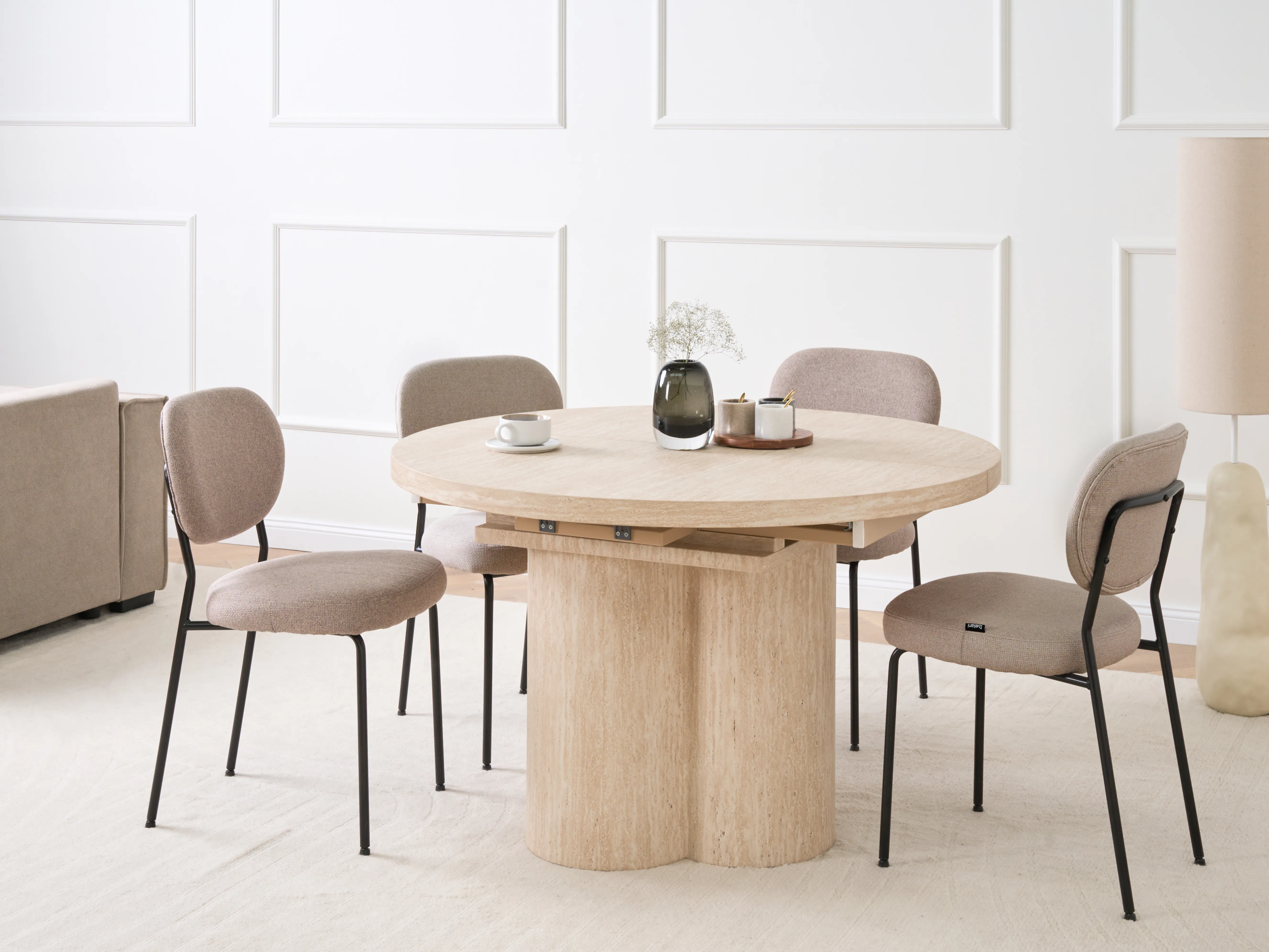 Eettafel uitschuifbaar MORAINE Travertijn-effect 120 cm 120/160 cm
