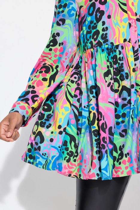 Bluse, A-Linie, buntes Leomuster