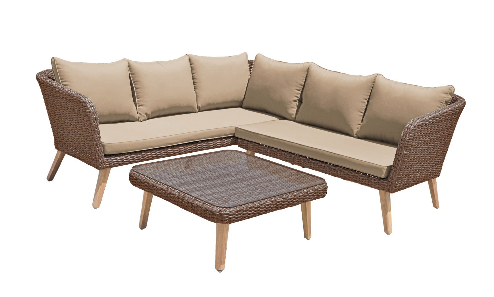 3-teiliges Lounge-Set PAMPLONA - braun - mit Kissen